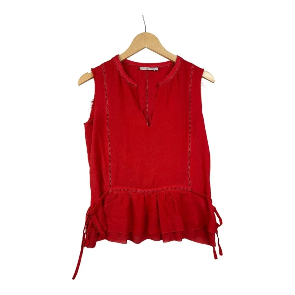 Tory Burch Silk Blend Frayed Hem Sleeveless Top size 2 Red